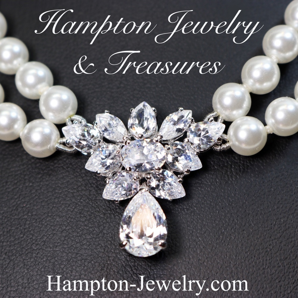 Dazzling Sterling Silver CZs Double Strand Simulated Pearl Necklace